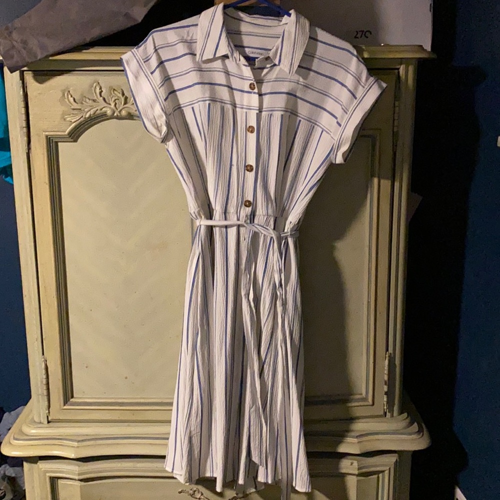 Blue and white striped Calvin Klein dress